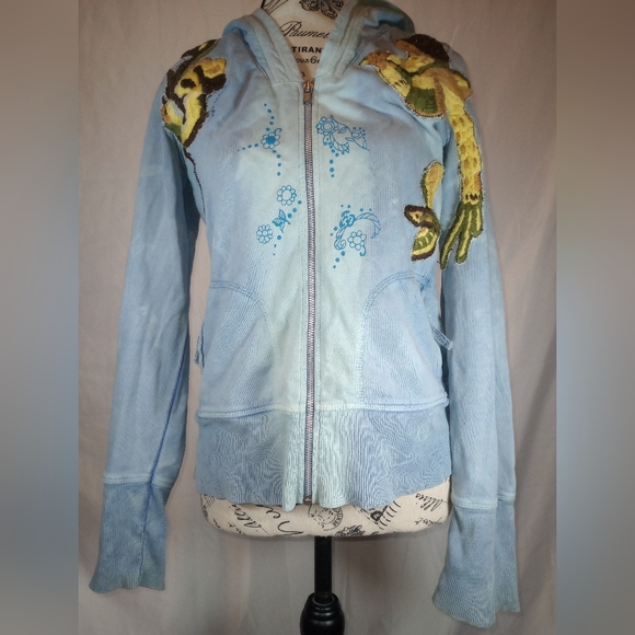 💎 RARE Free People Bird Patch Hoodie Distressed Blue NWOT - Picture 3 of 10